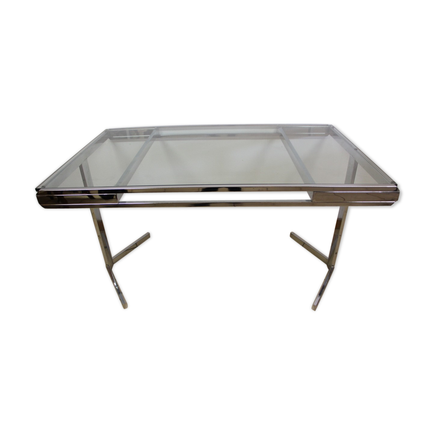 Table de salle a manger nickelé et verre