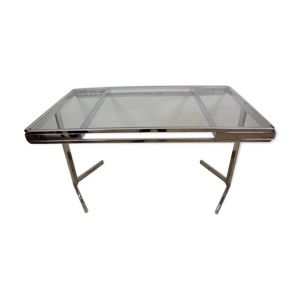 Table de salle a manger nickelé et verre