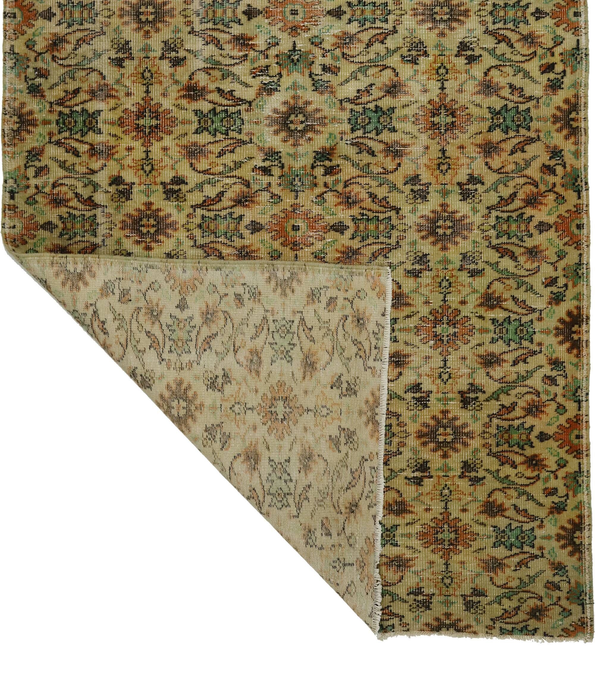 Vintage Turkish Floral Rug Orange and Green 263 x 158 cm