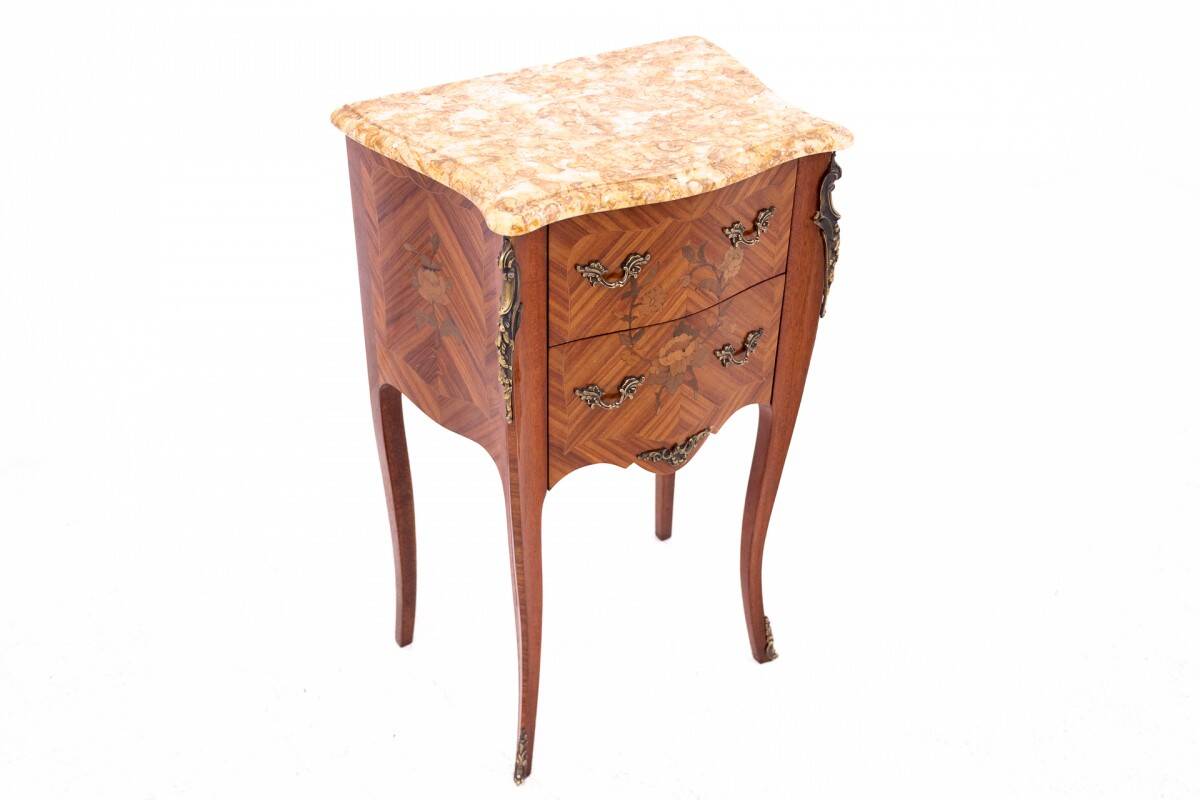 Antique bedside tables with stone top, France, circa 1910.
