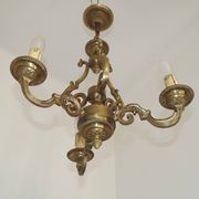 French Vintage Bronze Art Nouveau Style 3-Light 3-Sided Cage Chandelier