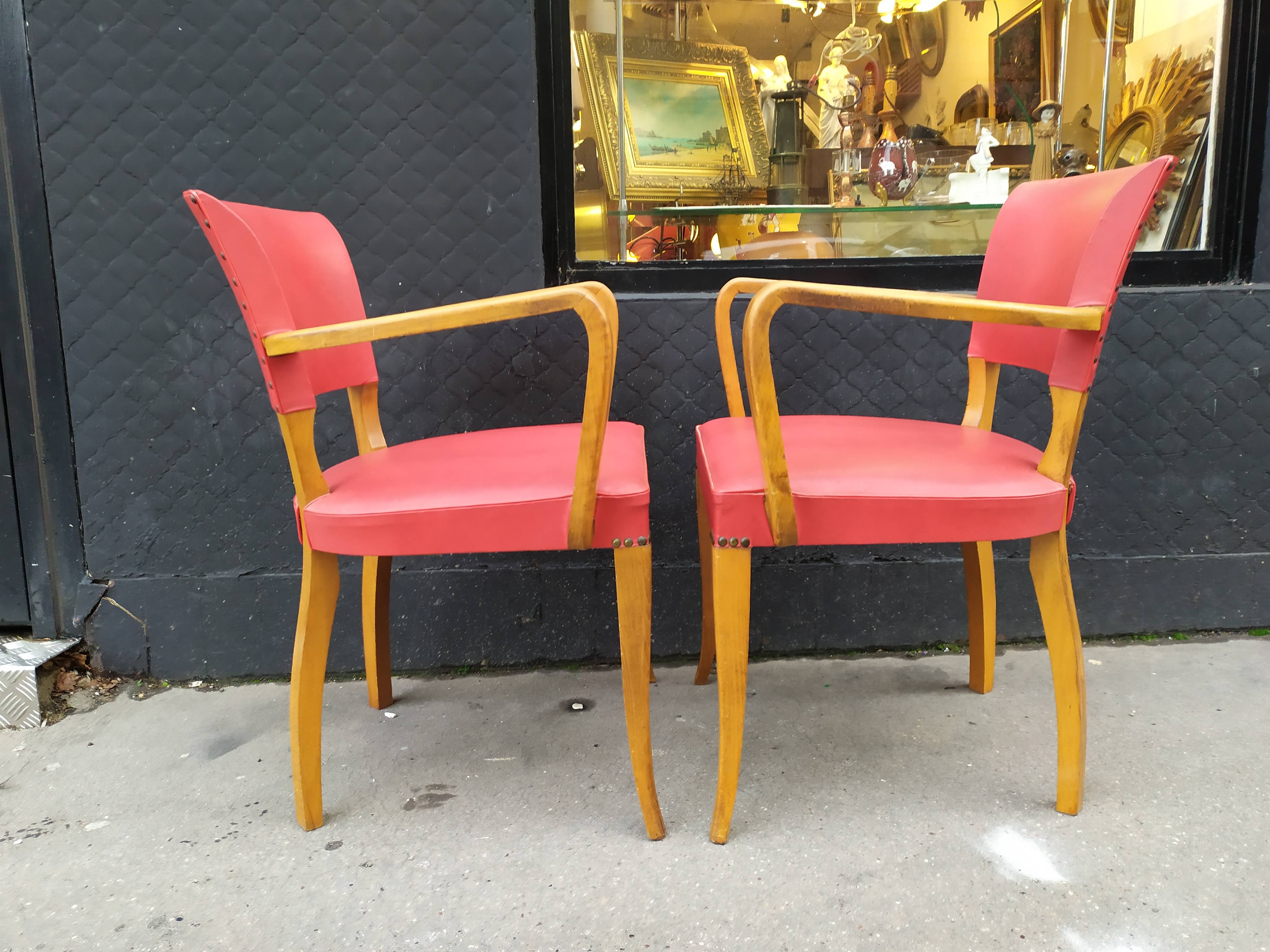 Pair of red vintage bridge armchairs