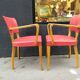Pair of red vintage bridge armchairs