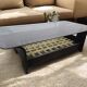 Vintage glass coffee table with dark wood frame