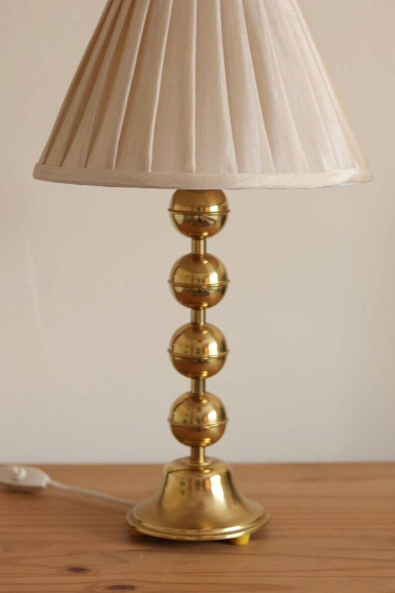 Pair of Vintage Swedish Table Lamps in Polished Brass, Signed Aneta