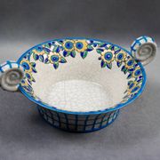 Longwy enamel bowl with handles – Art Deco floral decoration, 1930s