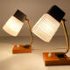 Pair of vintage Scandinavian lamps, teak and glass, 60s
