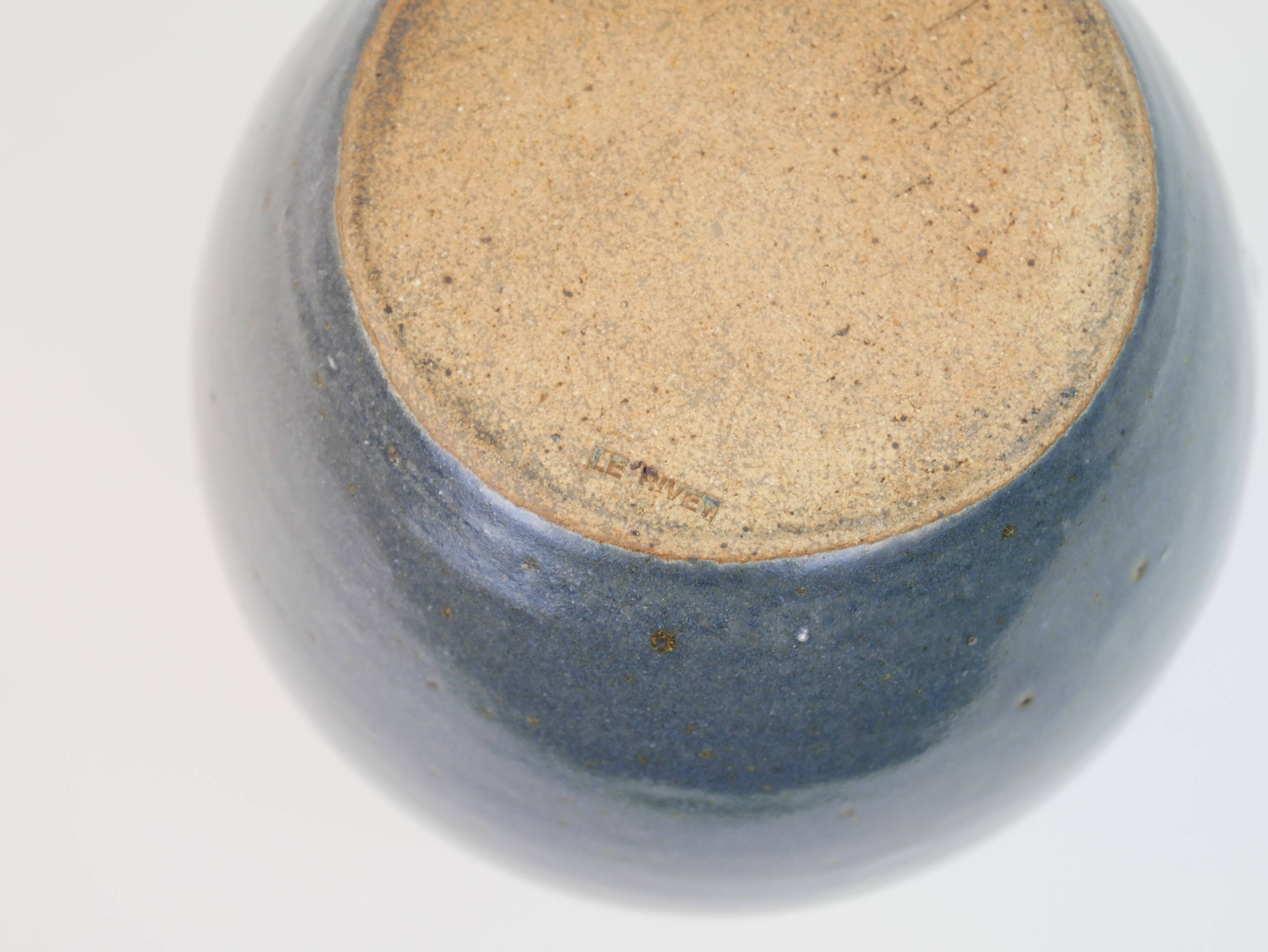 Large blue glazed stoneware pitcher Le Rivet France