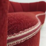 1960s, Danish curved 2-seater sofa, red/beige furniture wool fabric.