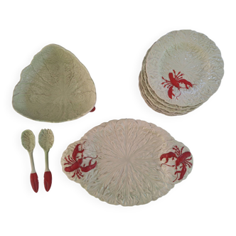 Service plats, saladier, assiettes et couverts vintage Carlton Ware motif langouste forme choux