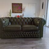 Green leather Chesterfield sofa