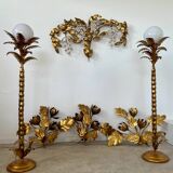 Old and large golden wall lamp Hans Kögl design from the 60s clusters of flowers