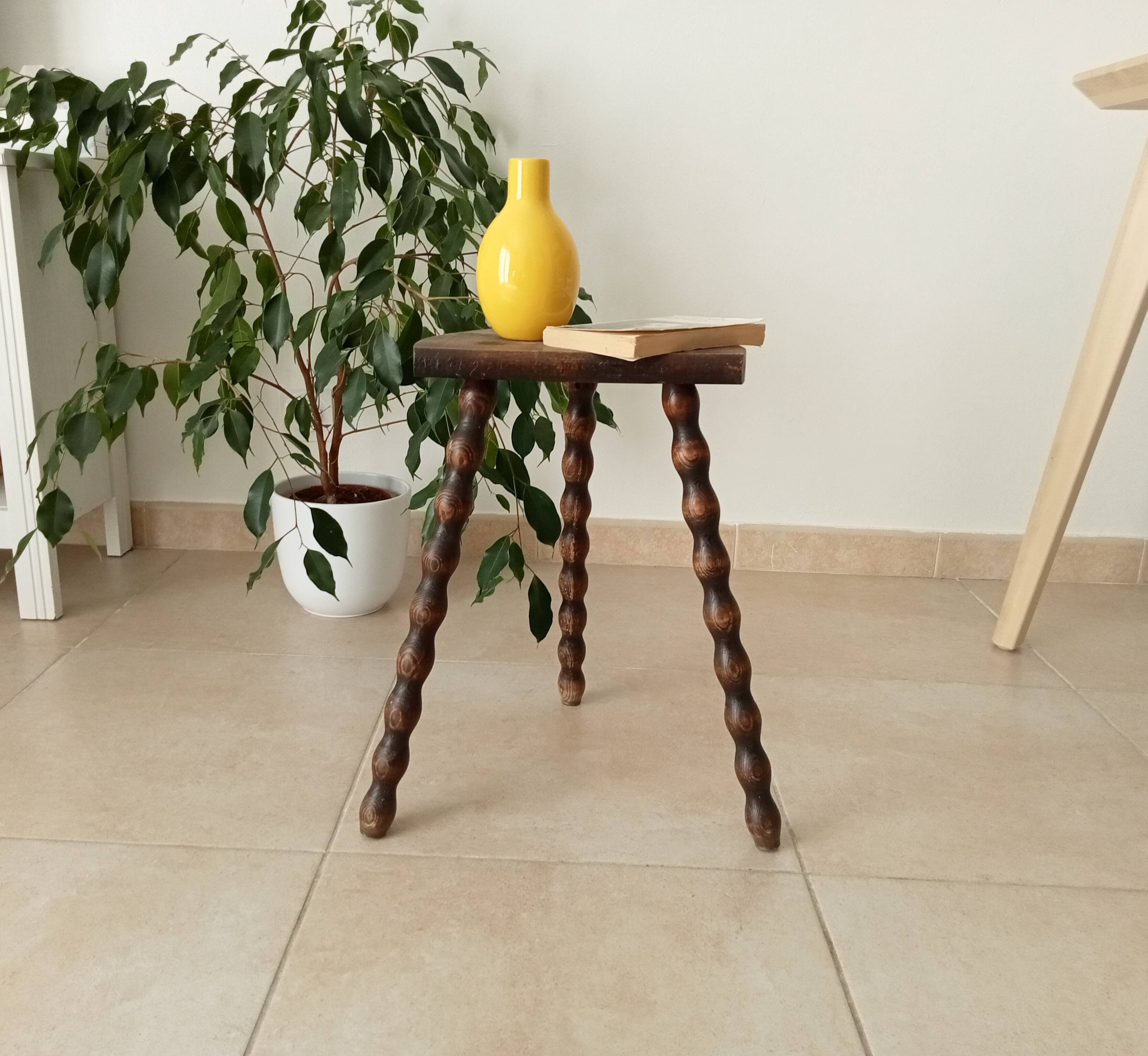 Vintage turned wood tripod stool