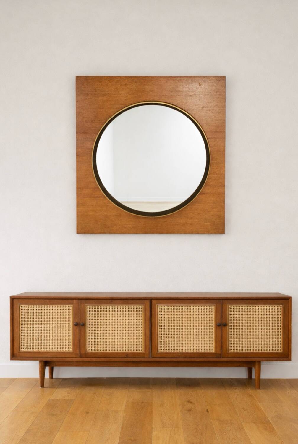 Vintage wall mirror — wood & brass finish (1970s)