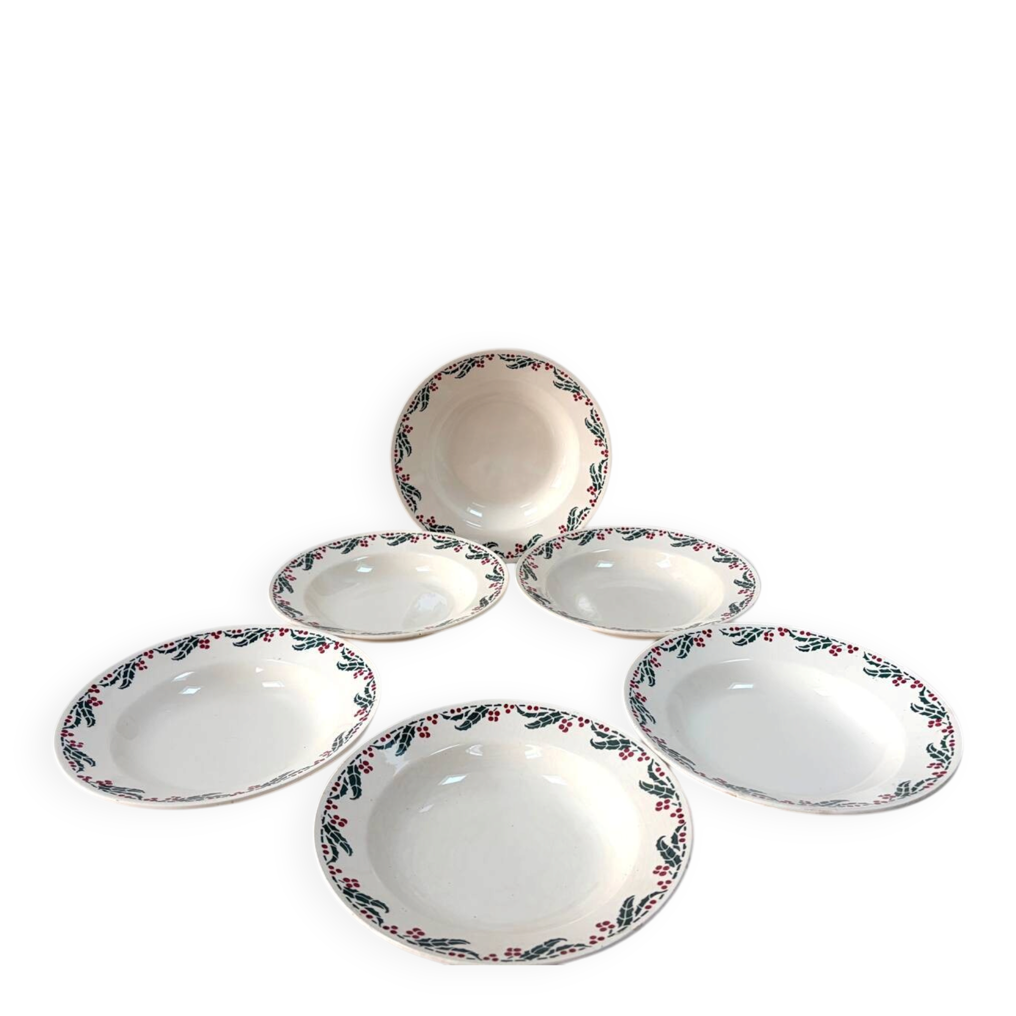 Set of 6 deep plates - Holly Model - HB&M Earthenware - 1900