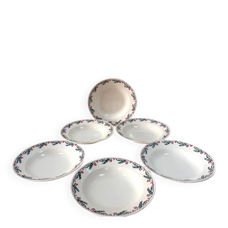 Set of 6 deep plates - Holly Model - HB&M Earthenware - 1900