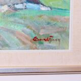 Peinture à l'huile sur toile suédoise du milieu du siècle " Paysage " de Carl Berndtsson -- Vintage et encadrée