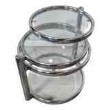 table basse vintage style leitmotiv design 70 chrome et verre 3 plateaux