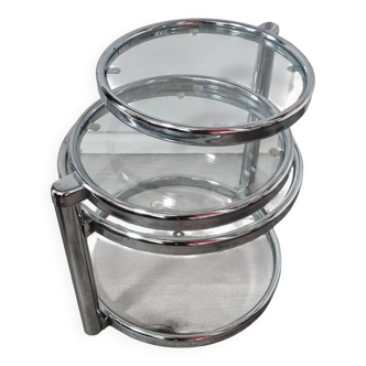 table basse vintage style leitmotiv design 70 chrome et verre 3 plateaux