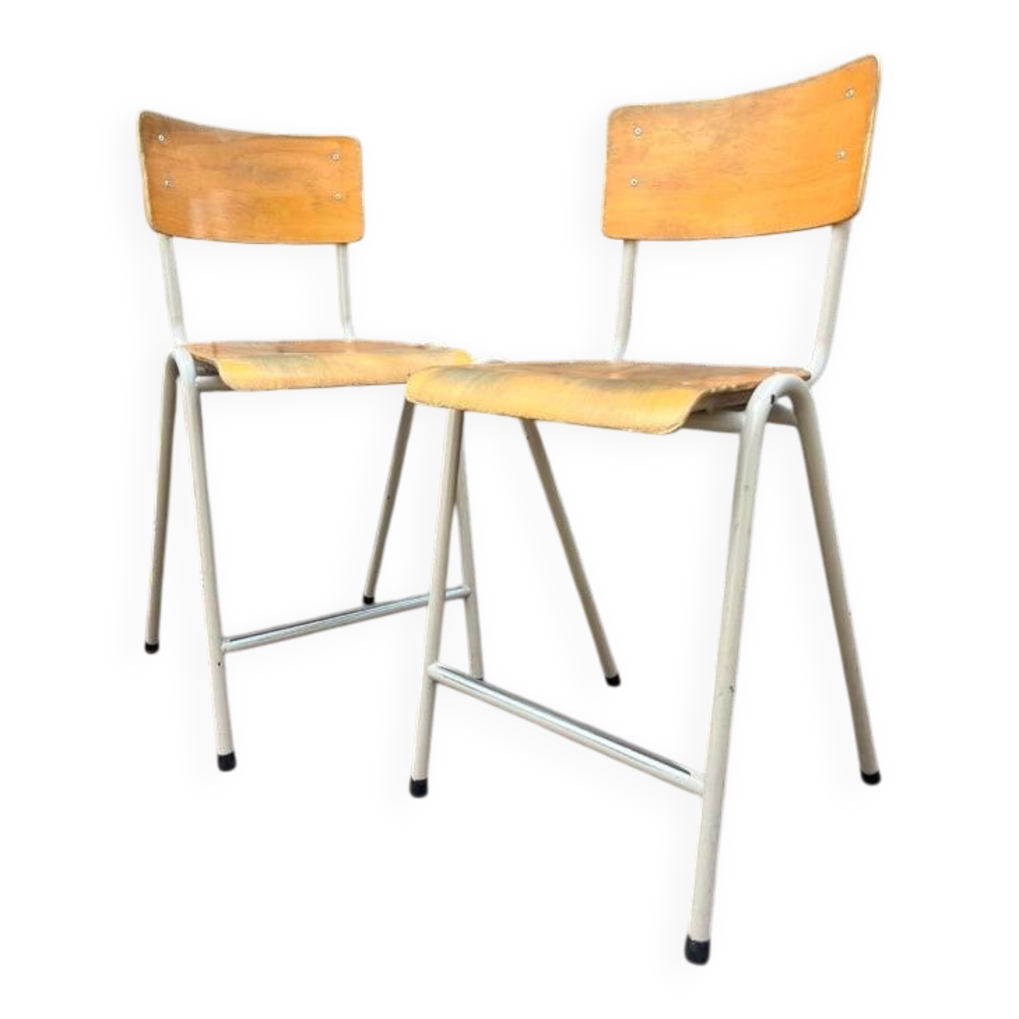 Vintage stackable high stool in beech and metal, 1960s