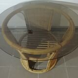 Vintage rattan round coffee table