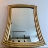 Vintage flared mirror, rattan, France 1970