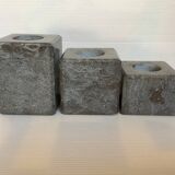Trio of square candlesticks in veined marble