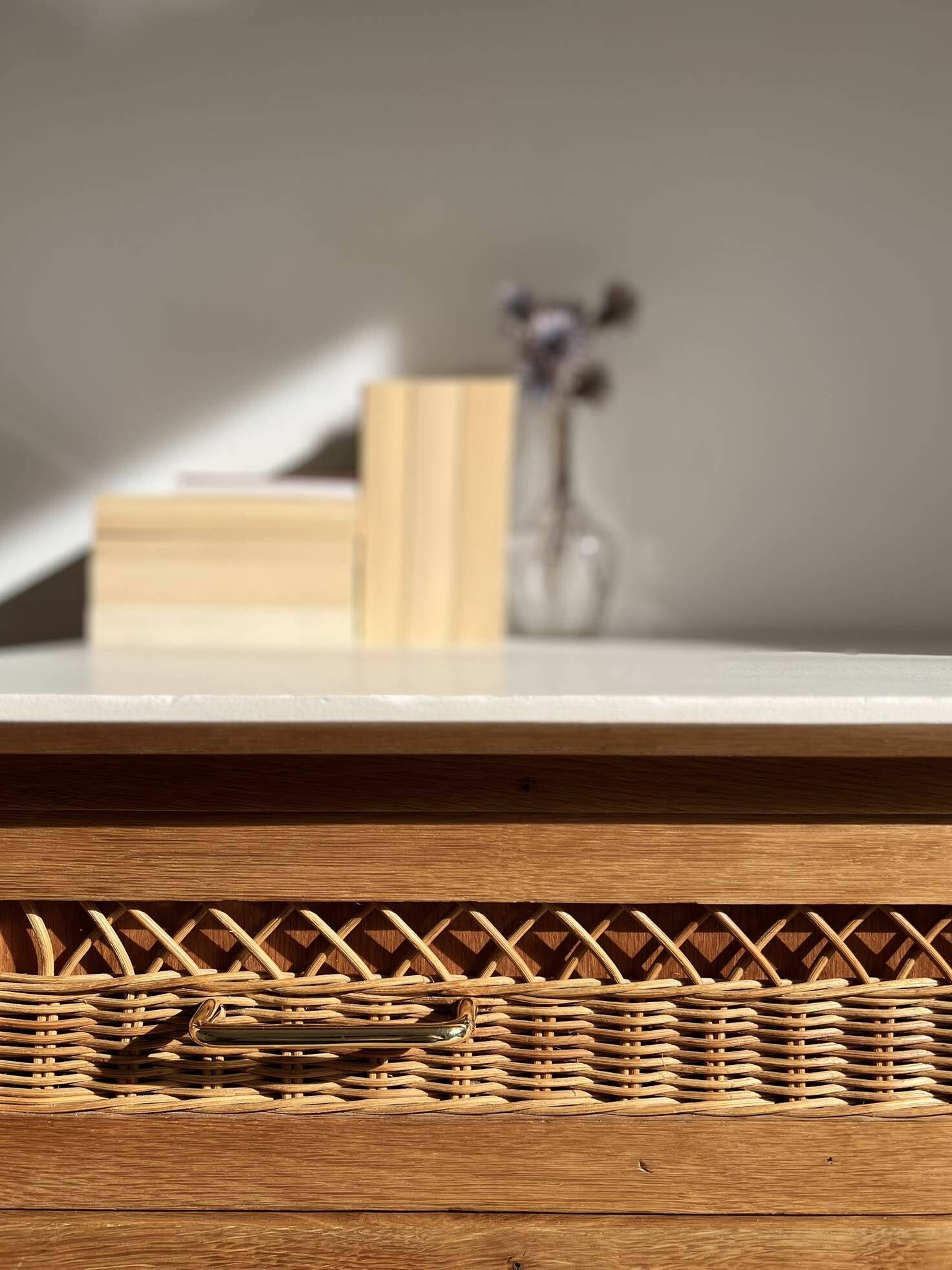 vintage rattan chest of drawers