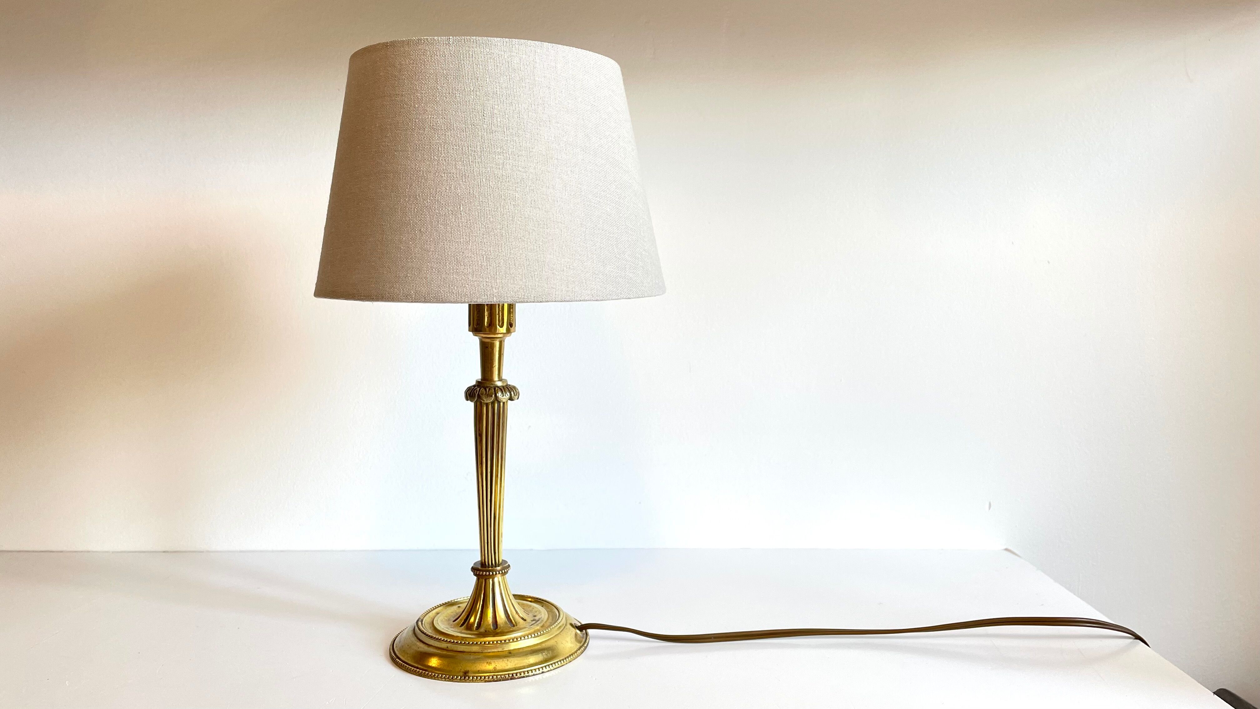 Lamp solid brass and vintage fabric