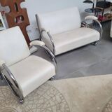 Sofa and armchair with chrome tubular structure modernist style