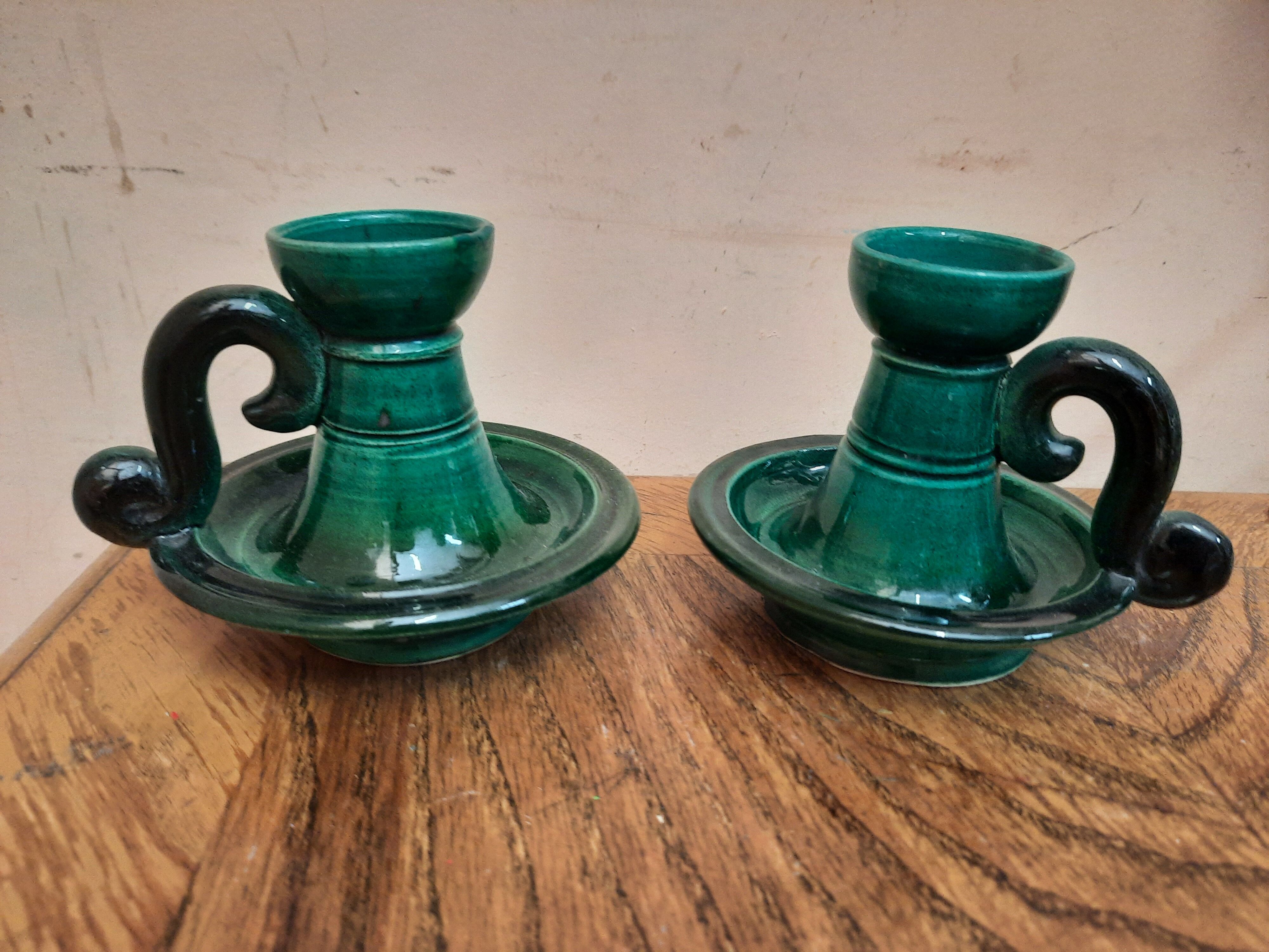 Pair of ceramic candle holders