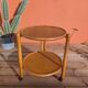 Side table with 2 trays on wheels, foldable, light wood (beech)