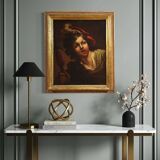 Antique French painting from the 18th century, portrait of a soldier