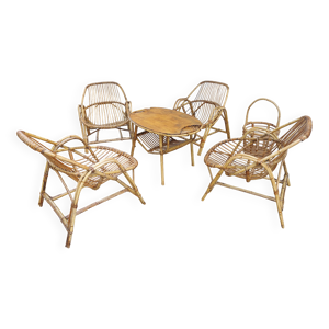 4 fauteuils et table - rotin