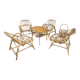 4 fauteuils et table basse en rotin et bois de bambou, vintage