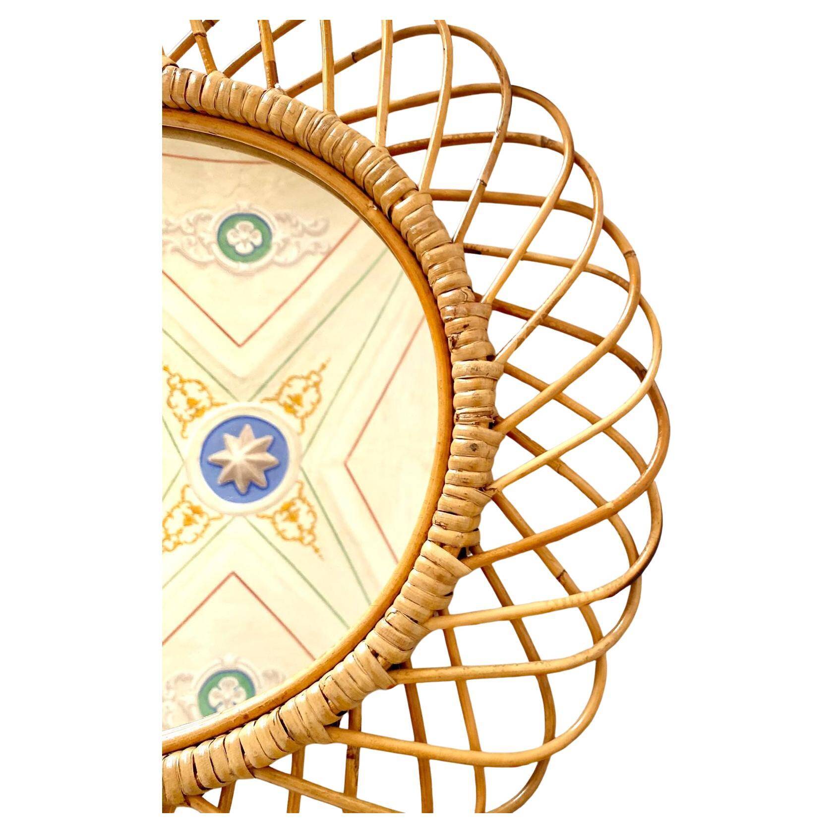 Midcentury Modern Large Sunburst Bamboo and Rattan Mirror, Bonacina, Italy 1960s