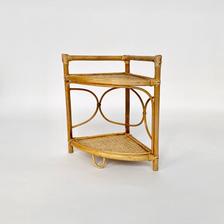 Vintage rattan corner shelf 60