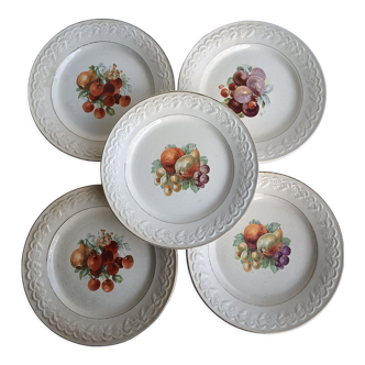 Set of 5 porcelain grape plates France