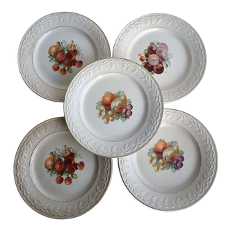 Lot de 5 assiettes raisins en porcelaine France