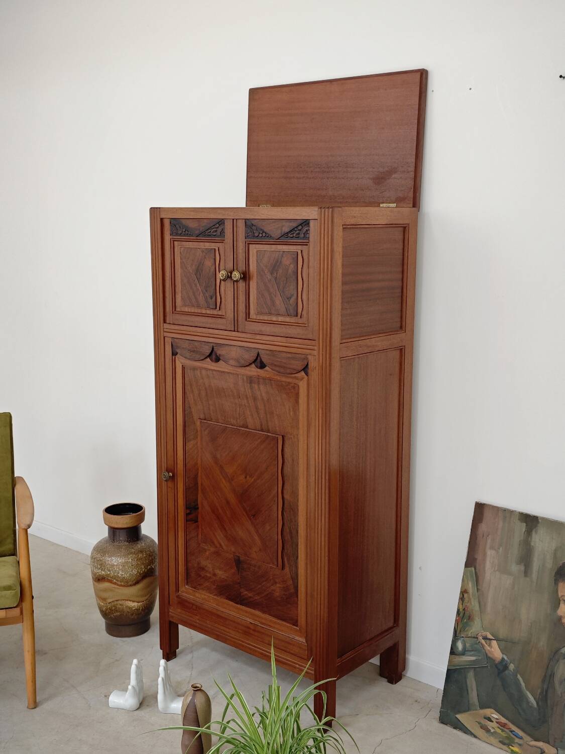 Antique wooden gramophone sideboard Art Deco France 1950