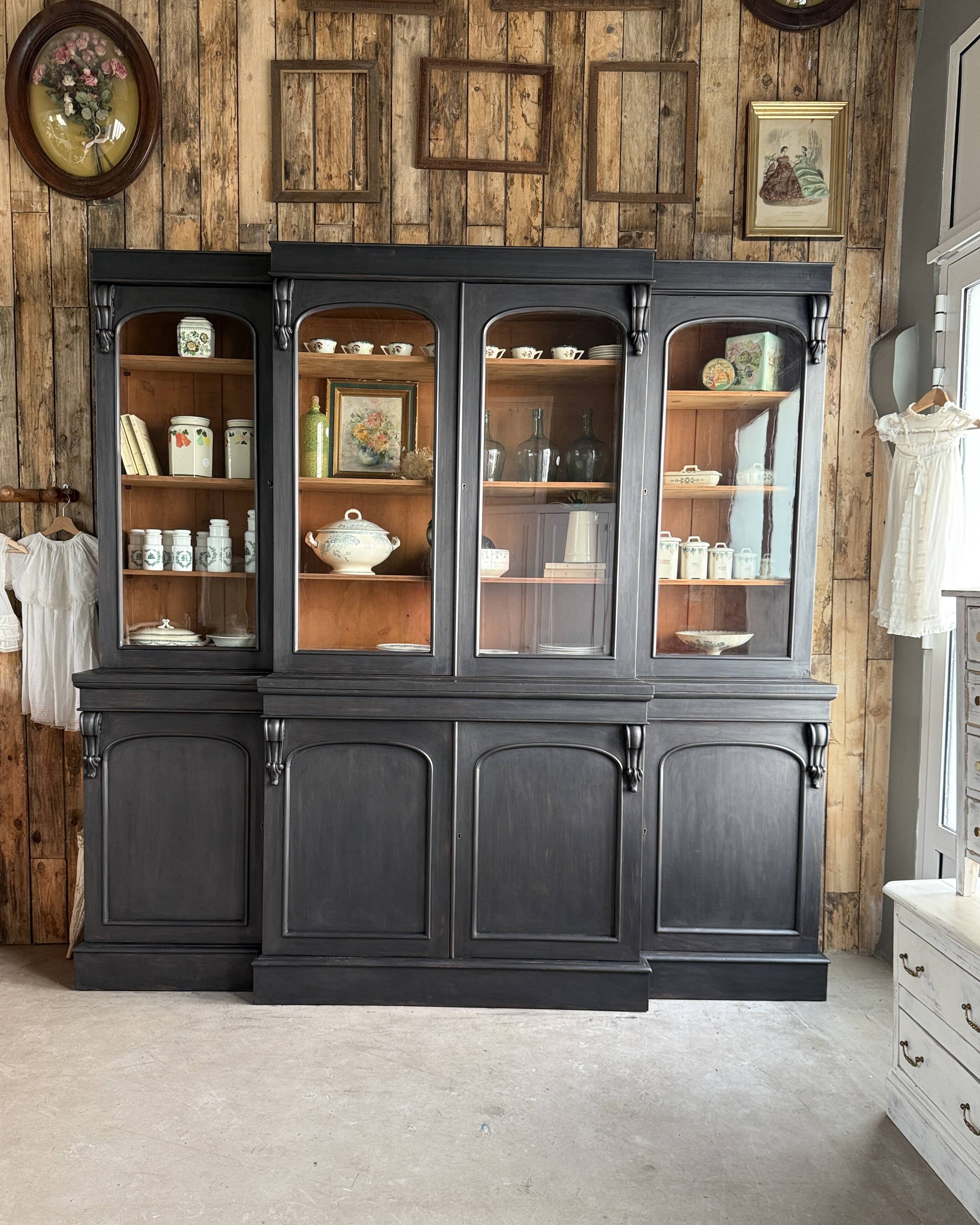 Large black patinated glass bookcase (renovated)