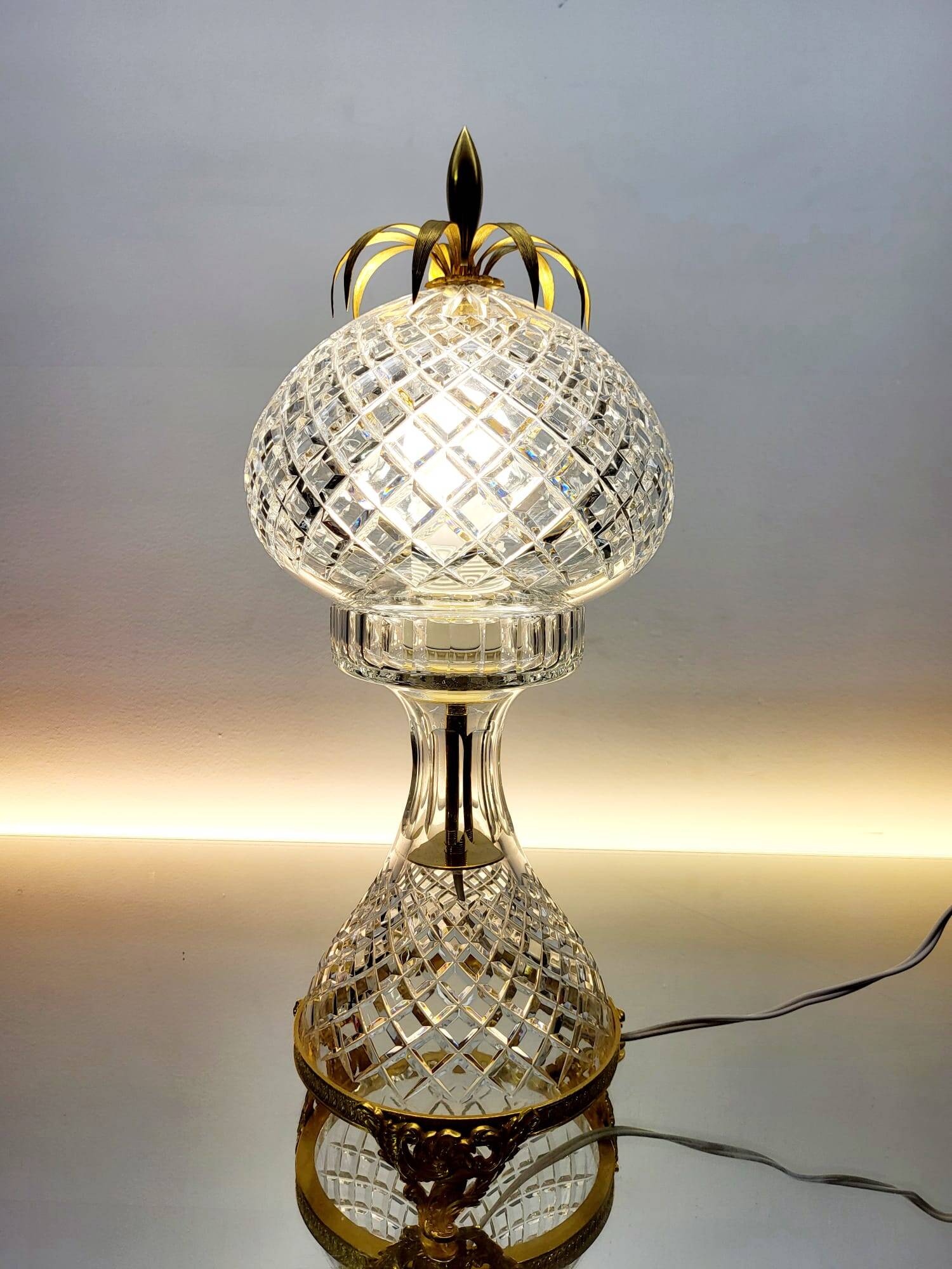 Val Saint Lambert kristallen tafellamp – vintage ananasvorm 1960-1970