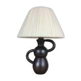 Black ceramic lamp Henri Chatard, 50s, wool lampshade