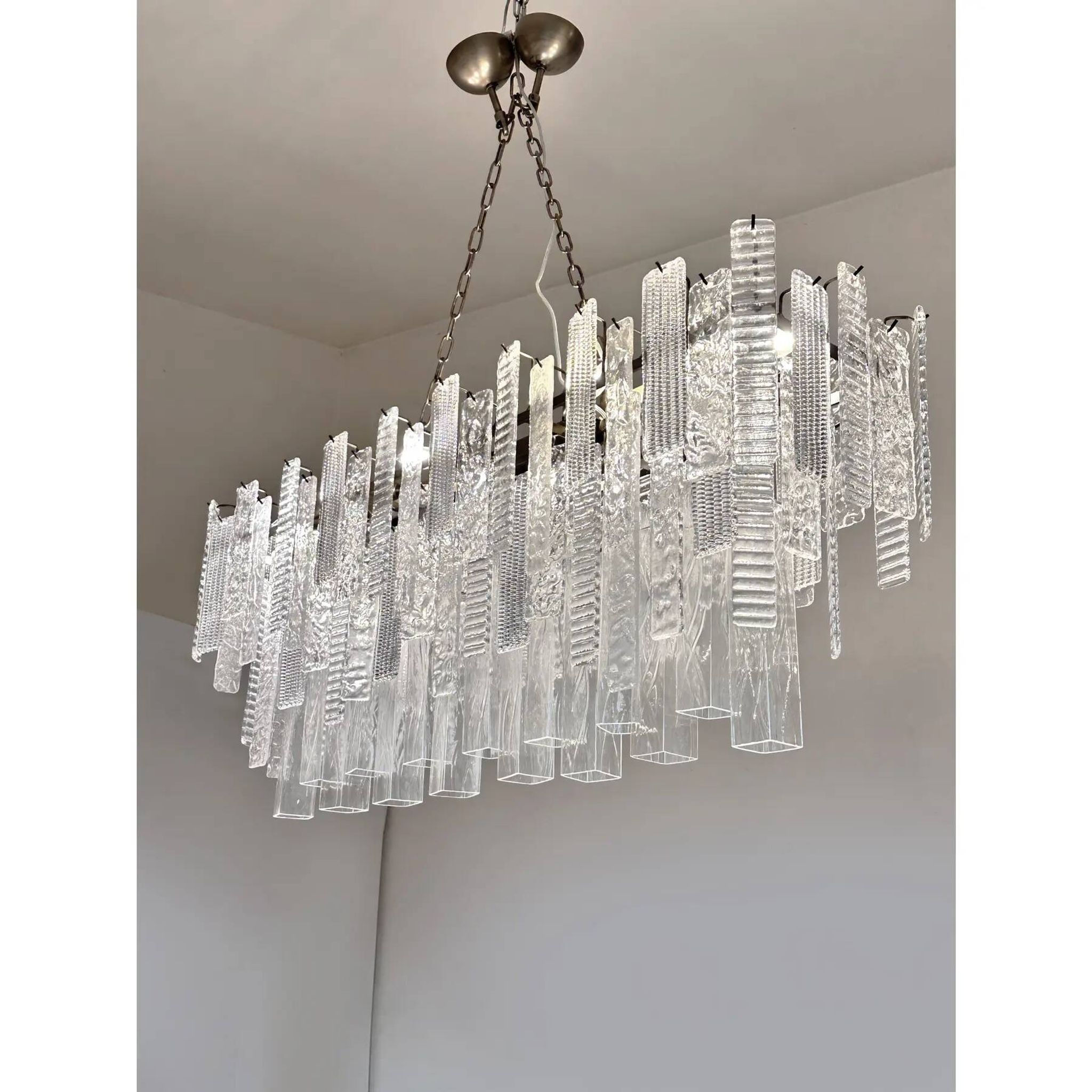 Contemporary Italian Rectangular Strip “Listelli” Murano Glass Chandelier b