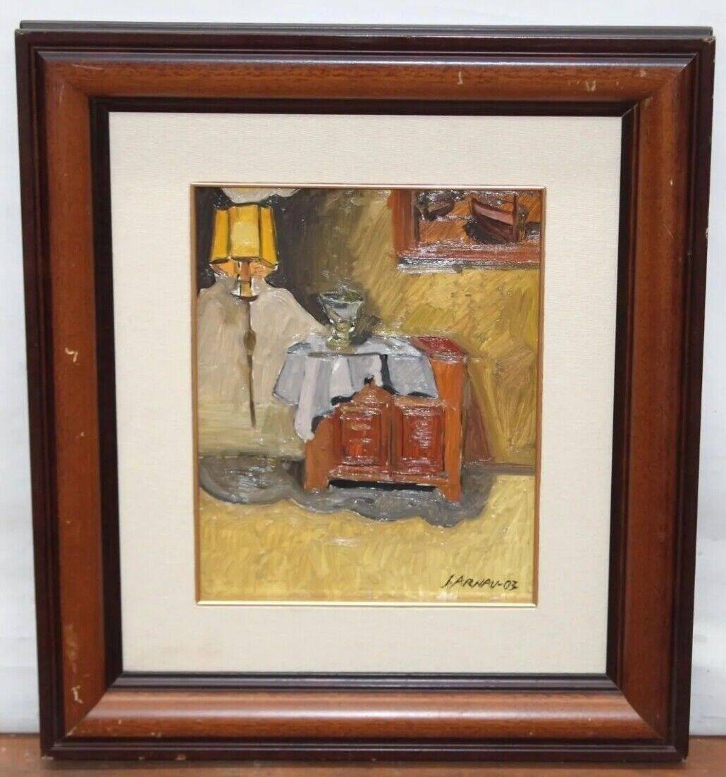 Mid 20th Century Figurative Interior Scene Oil Painting