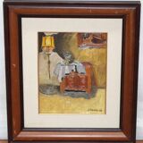 Mid 20th Century Figurative Interior Scene Oil Painting