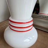 Vintage white opaline vase with red trim 29 cm White Opaline Va