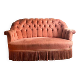 Old pink velvet upholstered toad sofa