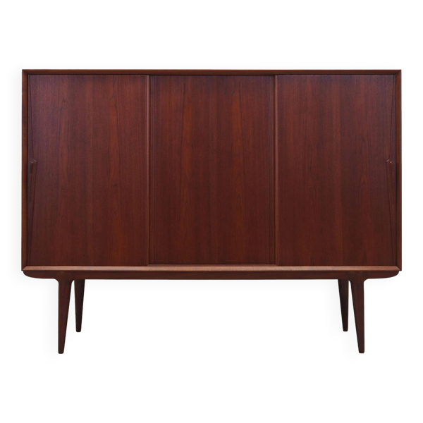 Buffet haut en teck, design danois, années 1970, fabricant : Omann Jun