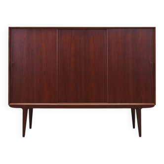 Buffet haut en teck, design danois, années 1970, fabricant : Omann Jun